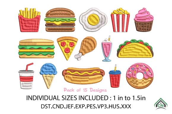 Download Mini Fast Food Embroidery Design Set - Fast food Collection